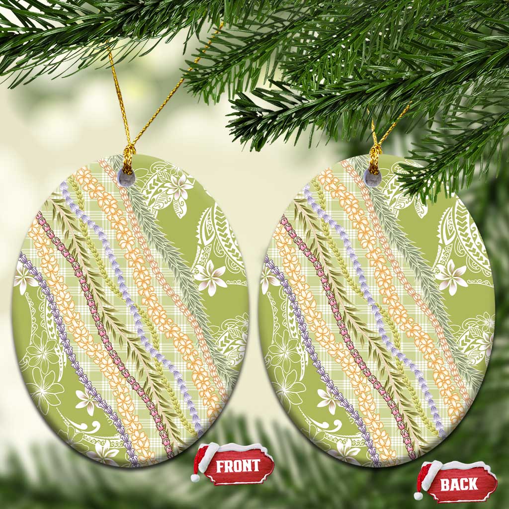 Green Palaka Hawaii Leis Ceramic Ornament Hawaiian-plaid Elegant Tropical Vibes LT14 Oval Green - Polynesian Pride