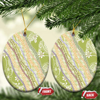 Green Palaka Hawaii Leis Ceramic Ornament Hawaiian-plaid Elegant Tropical Vibes LT14 Oval Green - Polynesian Pride