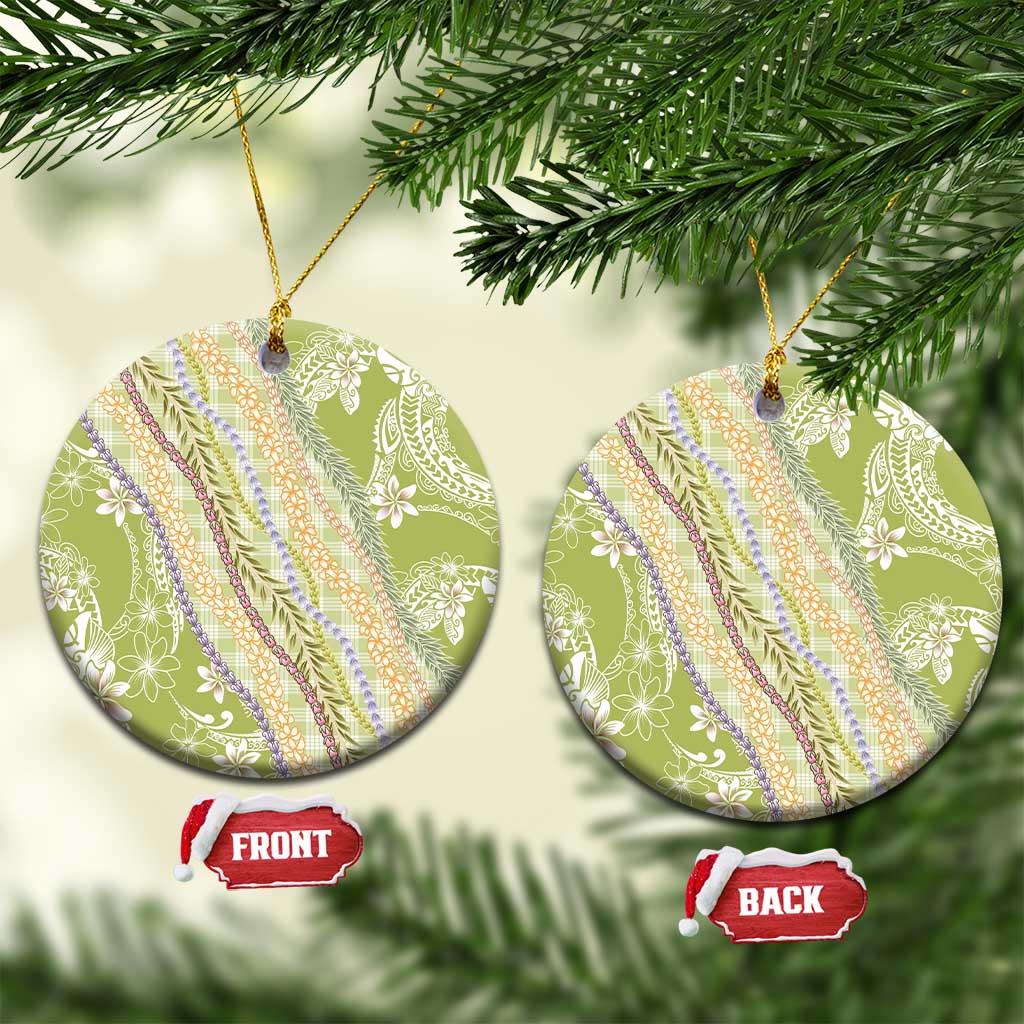 Green Palaka Hawaii Leis Ceramic Ornament Hawaiian-plaid Elegant Tropical Vibes LT14 Circle Green - Polynesian Pride