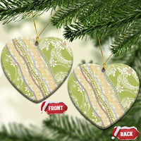 Green Palaka Hawaii Leis Ceramic Ornament Hawaiian-plaid Elegant Tropical Vibes LT14 Heart Green - Polynesian Pride