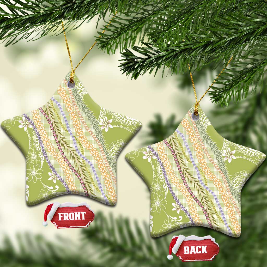 Green Palaka Hawaii Leis Ceramic Ornament Hawaiian-plaid Elegant Tropical Vibes LT14 Star Green - Polynesian Pride