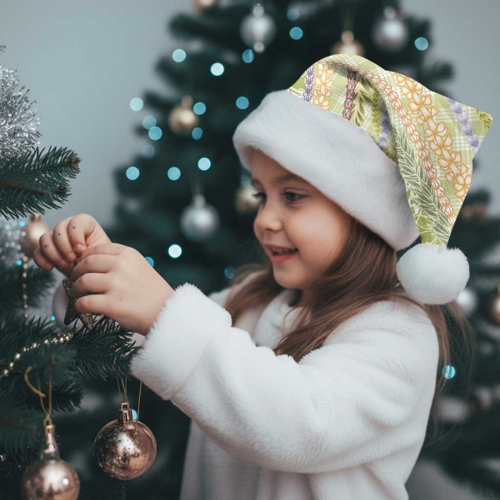 Green Palaka Hawaii Leis Christmas Santa Hat Hawaiian-plaid Elegant Tropical Vibes - Polynesian Pride