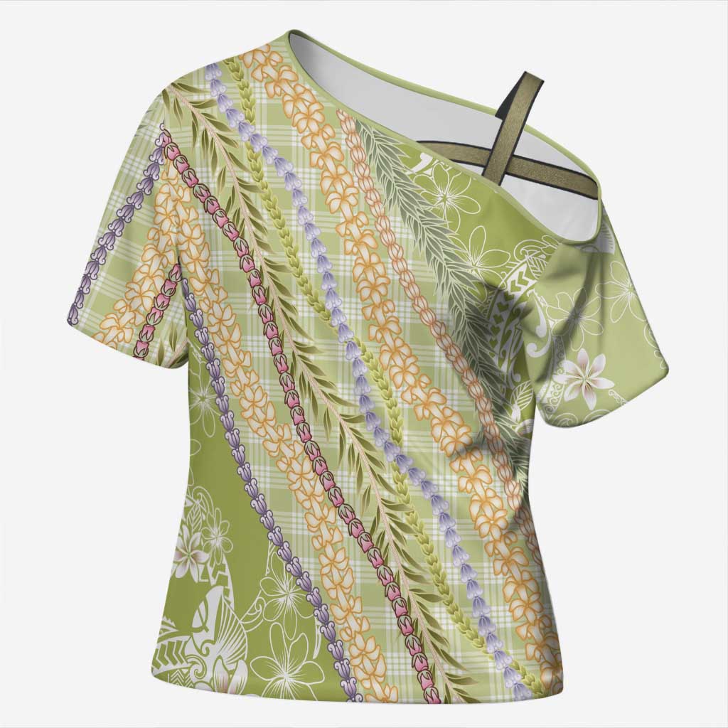 Green Palaka Hawaii Leis Cross Shoulder Shirt Hawaiian-plaid Elegant Tropical Vibes LT14 Female Green - Polynesian Pride