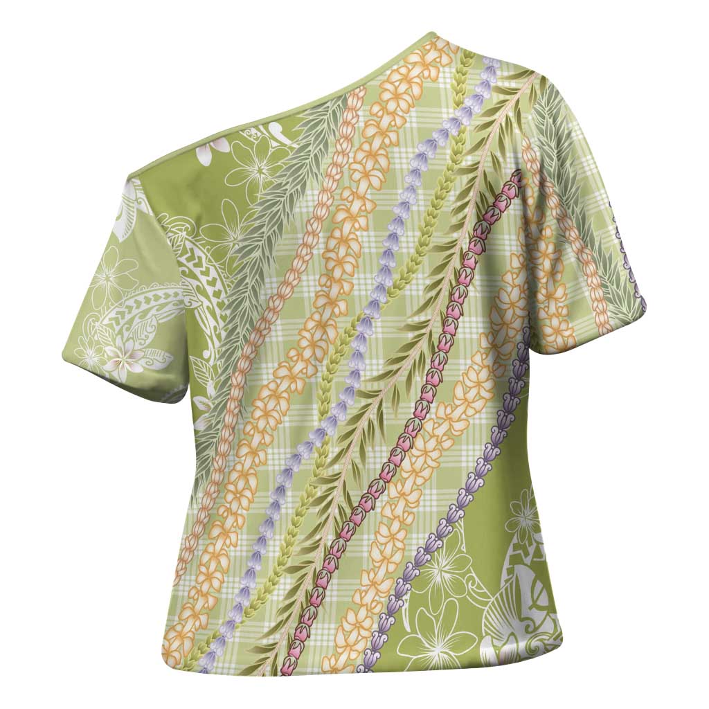 Green Palaka Hawaii Leis Cross Shoulder Shirt Hawaiian-plaid Elegant Tropical Vibes LT14 - Polynesian Pride