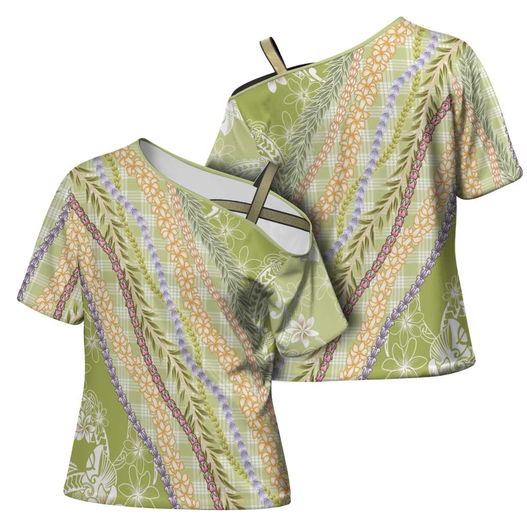 Green Palaka Hawaii Leis Cross Shoulder Shirt Hawaiian-plaid Elegant Tropical Vibes LT14 - Polynesian Pride
