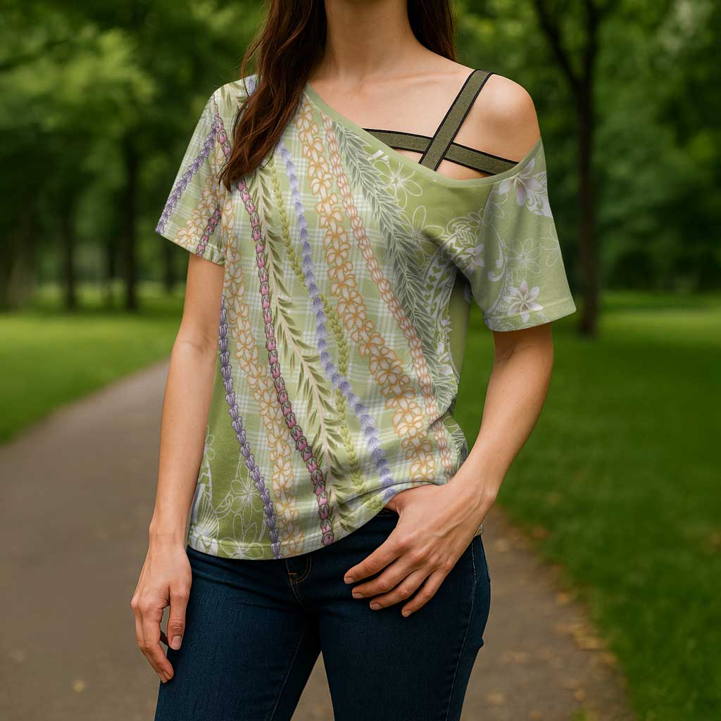 Green Palaka Hawaii Leis Cross Shoulder Shirt Hawaiian-plaid Elegant Tropical Vibes LT14 - Polynesian Pride