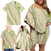 Green Palaka Hawaii Leis Family Matching Off Shoulder Short Dress and Hawaiian Shirt Hawaiian-plaid Elegant Tropical Vibes - Polynesian Pride