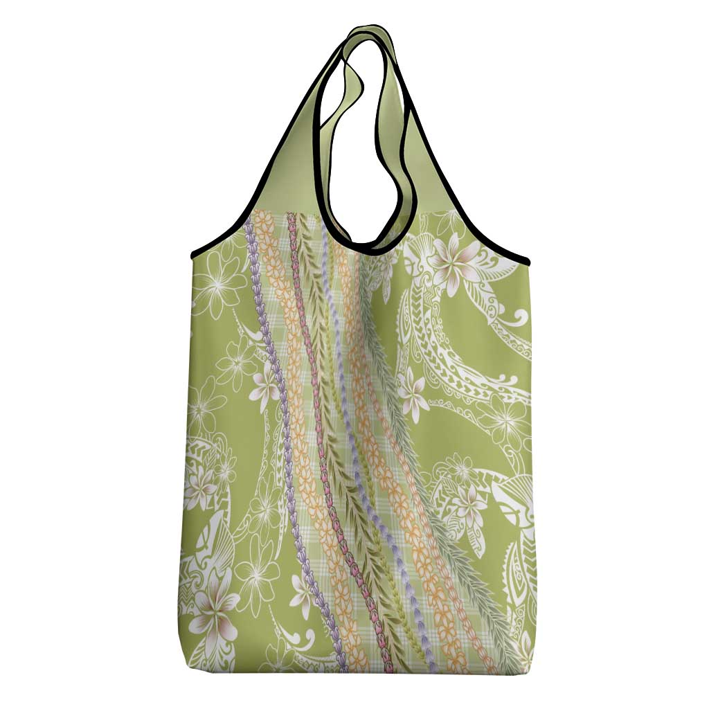 Green Palaka Hawaii Leis Grocery Bag Hawaiian-plaid Elegant Tropical Vibes LT14 - Polynesian Pride