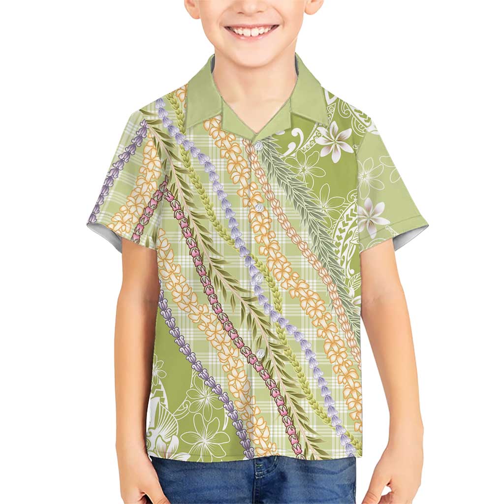 Green Palaka Hawaii Leis Kid Hawaiian Shirt Hawaiian-plaid Elegant Tropical Vibes LT14 Kid Green - Polynesian Pride