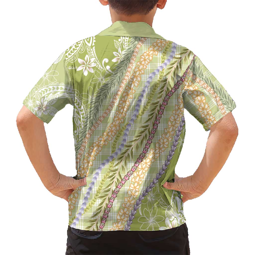 Green Palaka Hawaii Leis Kid Hawaiian Shirt Hawaiian-plaid Elegant Tropical Vibes LT14 - Polynesian Pride
