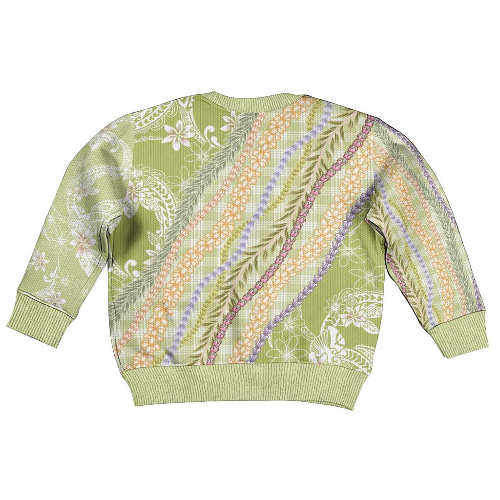 Green Palaka Hawaii Leis Kid Ugly Christmas Sweater Hawaiian-plaid Elegant Tropical Vibes LT14 - Polynesian Pride