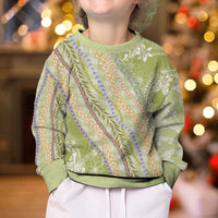 Green Palaka Hawaii Leis Kid Ugly Christmas Sweater Hawaiian-plaid Elegant Tropical Vibes LT14 - Polynesian Pride