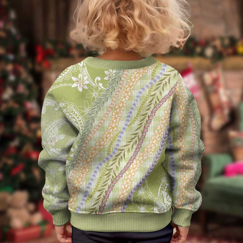 Green Palaka Hawaii Leis Kid Ugly Christmas Sweater Hawaiian-plaid Elegant Tropical Vibes LT14 - Polynesian Pride