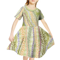 Green Palaka Hawaii Leis Kid Short Sleeve Dress Hawaiian-plaid Elegant Tropical Vibes - Polynesian Pride