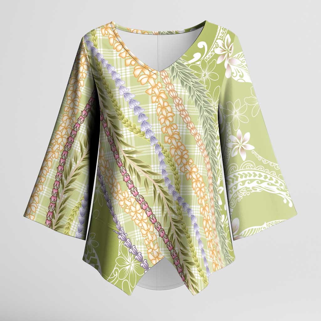 Green Palaka Hawaii Leis Kimono Sleeve Blouse - Hawaiian Plaid Elegant Tropical Vibes LT14 Female Green - Polynesian Pride
