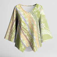 Green Palaka Hawaii Leis Kimono Sleeve Blouse - Hawaiian Plaid Elegant Tropical Vibes LT14 Female Green - Polynesian Pride