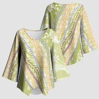 Green Palaka Hawaii Leis Kimono Sleeve Blouse - Hawaiian Plaid Elegant Tropical Vibes LT14 - Polynesian Pride