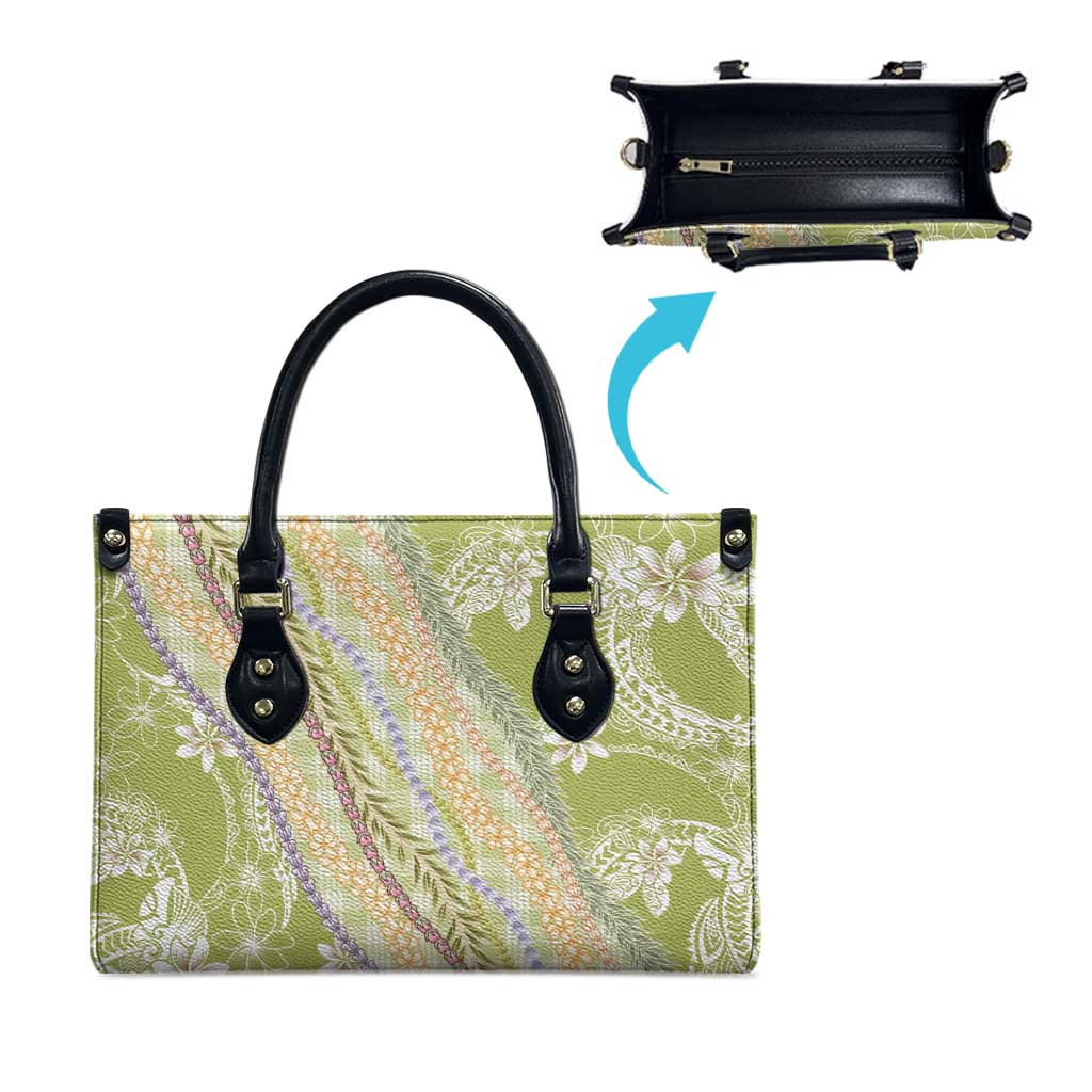 Green Palaka Hawaii Leis Leather Bag Hawaiian-plaid Elegant Tropical Vibes - Polynesian Pride