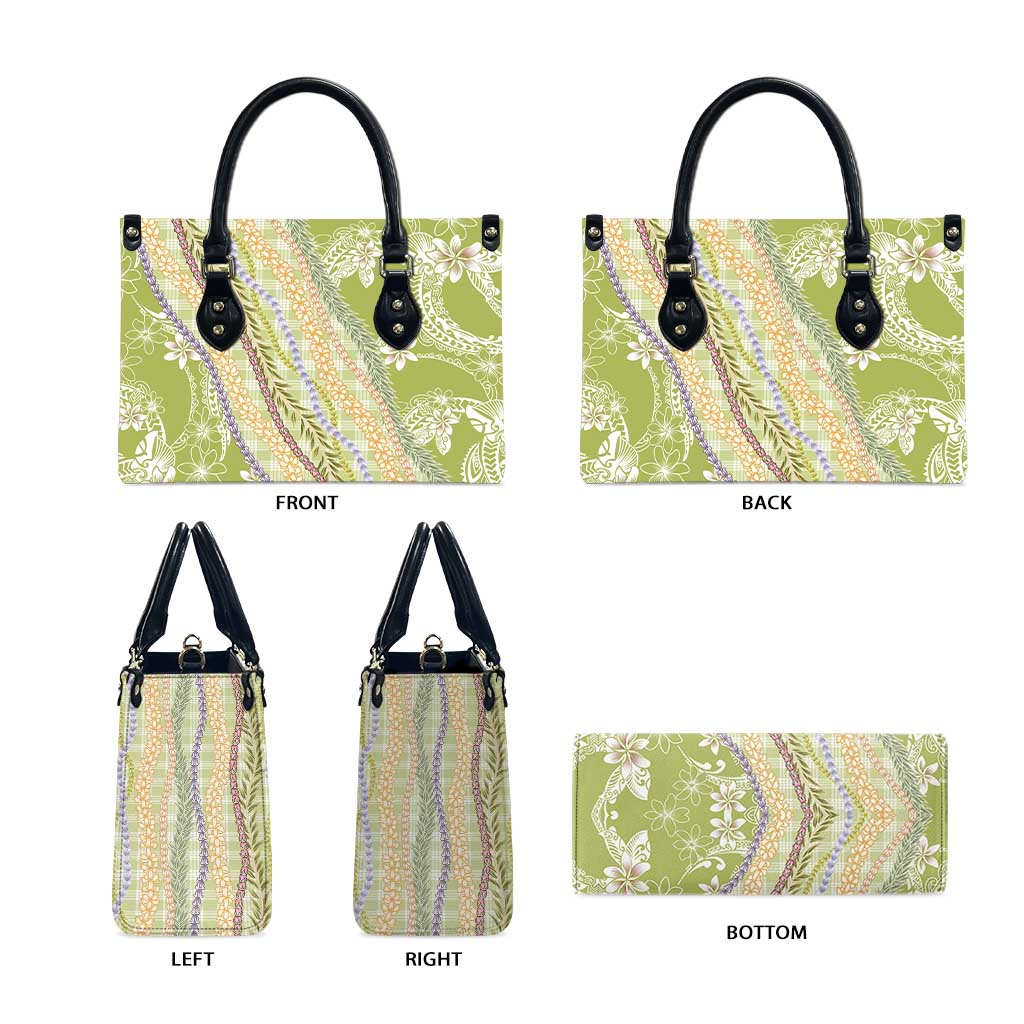 Green Palaka Hawaii Leis Leather Bag Hawaiian-plaid Elegant Tropical Vibes - Polynesian Pride