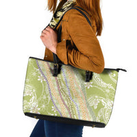 Green Palaka Hawaii Leis Leather Tote Bag Hawaiian-plaid Elegant Tropical Vibes LT14 Green - Polynesian Pride