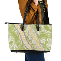Green Palaka Hawaii Leis Leather Tote Bag Hawaiian-plaid Elegant Tropical Vibes LT14 - Polynesian Pride