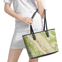 Green Palaka Hawaii Leis Leather Tote Bag Hawaiian-plaid Elegant Tropical Vibes LT14 - Polynesian Pride