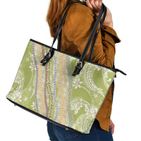 Green Palaka Hawaii Leis Leather Tote Bag Hawaiian-plaid Elegant Tropical Vibes LT14 - Polynesian Pride