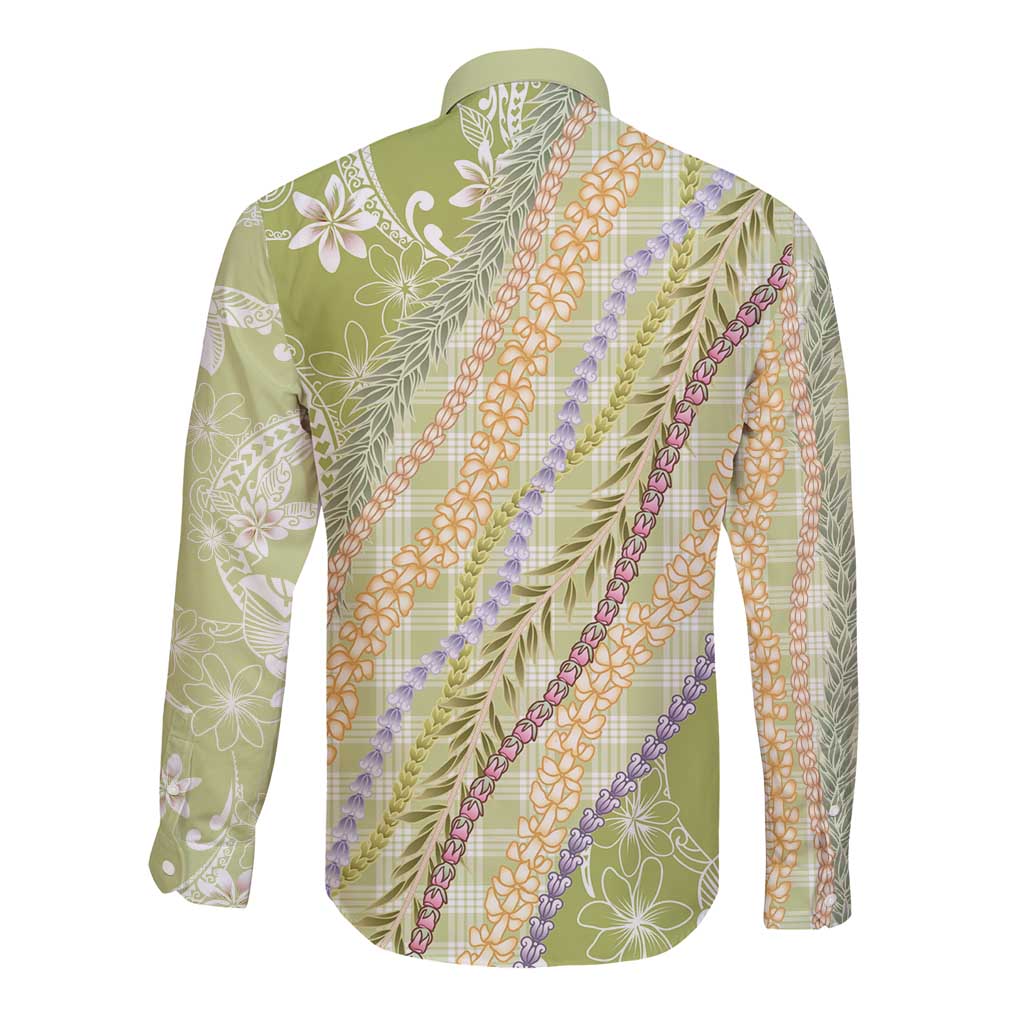 Green Palaka Hawaii Leis Long Sleeve Button Shirt Hawaiian-plaid Elegant Tropical Vibes LT14 - Polynesian Pride