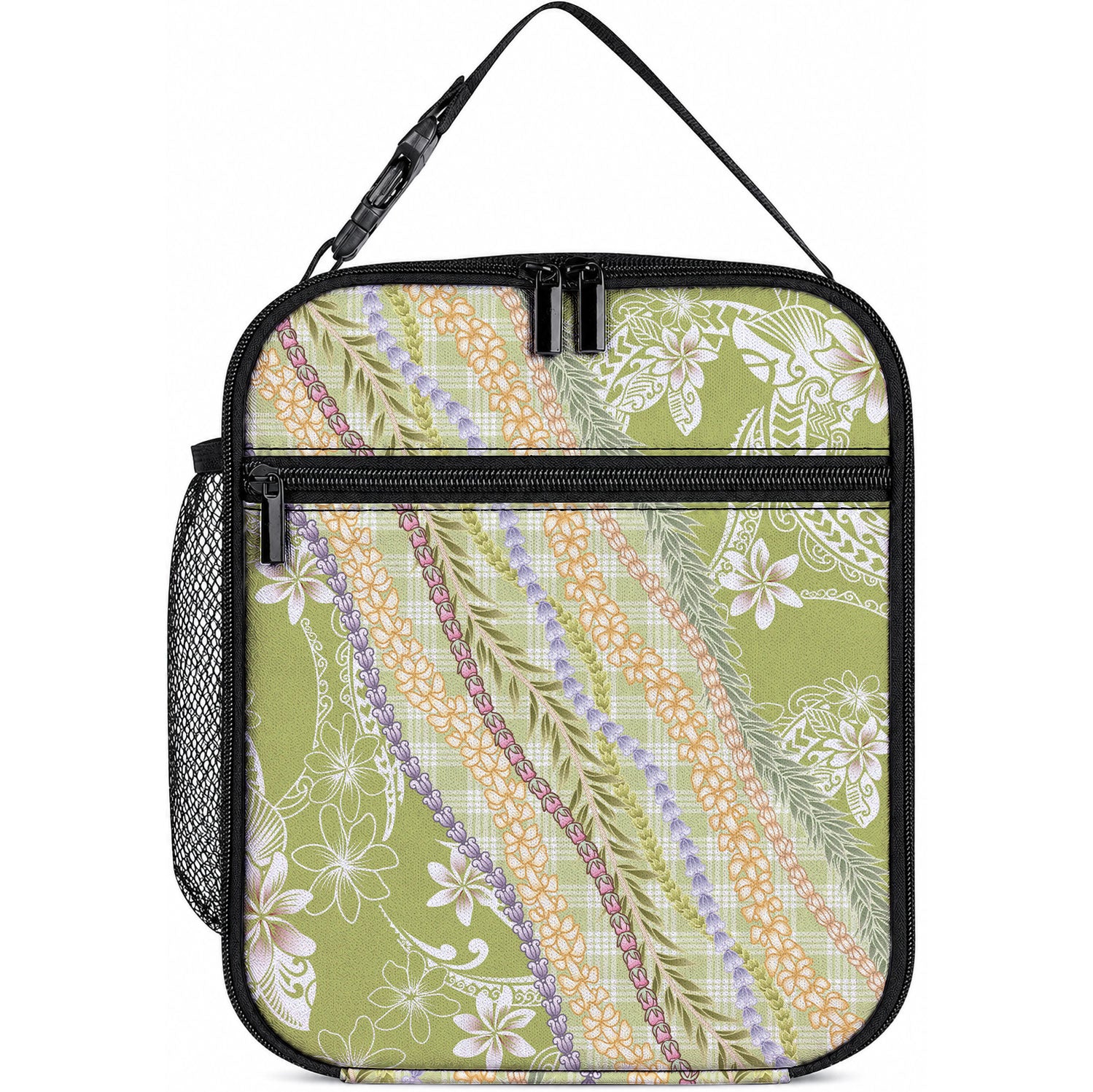 Green Palaka Hawaii Leis Lunch Bag Hawaiian-plaid Elegant Tropical Vibes