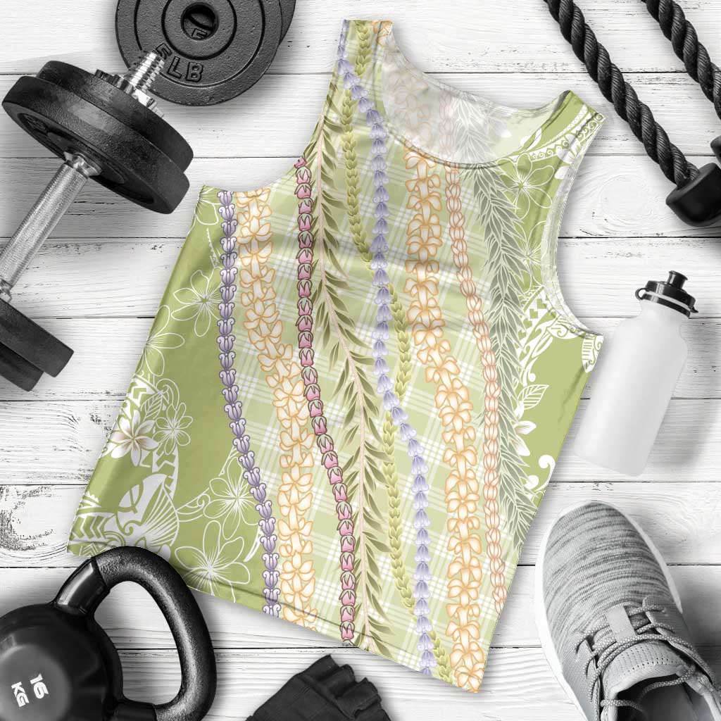 Green Palaka Hawaii Leis Men Tank Top Hawaiian-plaid Elegant Tropical Vibes LT14 - Polynesian Pride