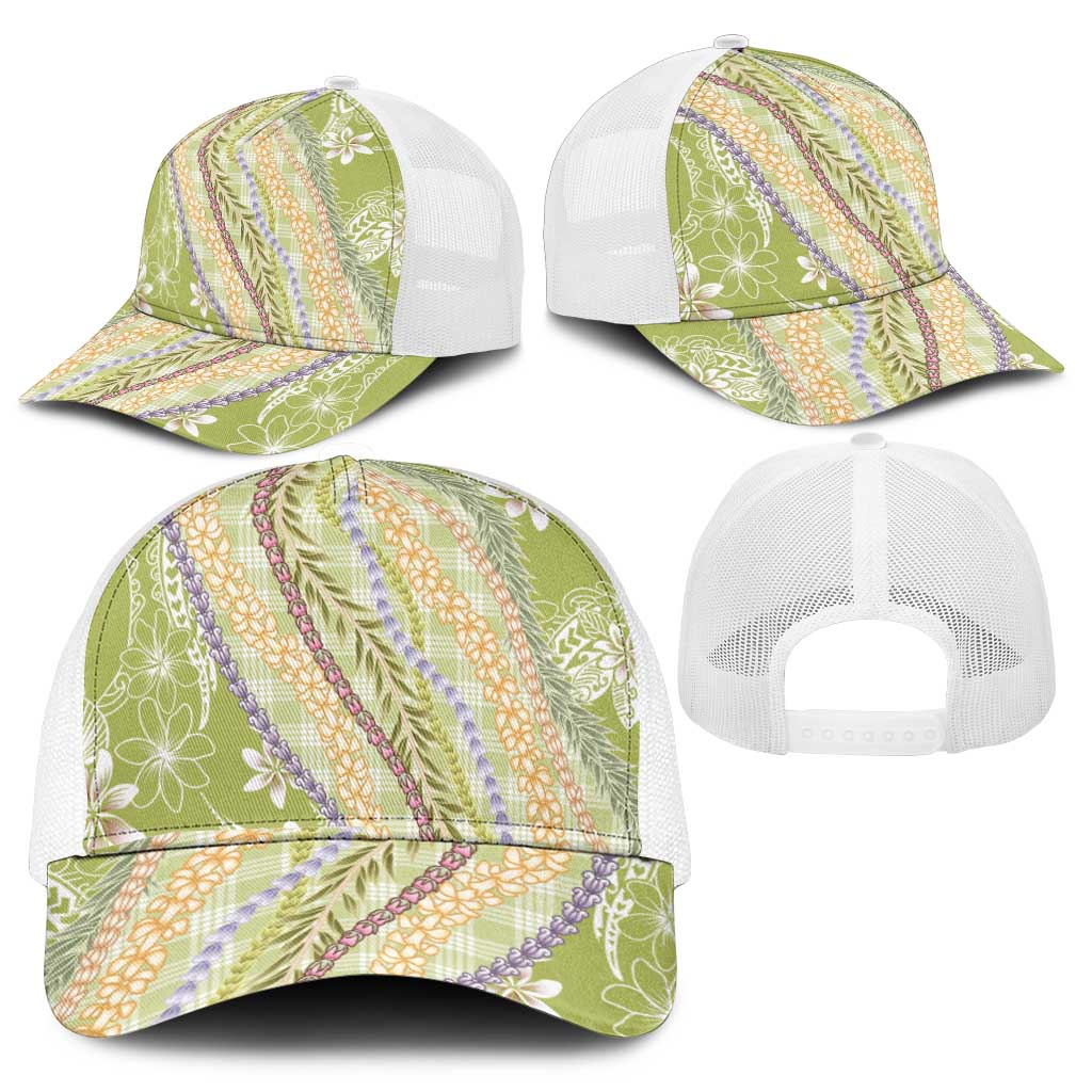 Green Palaka Hawaii Leis Mesh Trucker Cap Hawaiian-plaid Elegant Tropical Vibes - Polynesian Pride