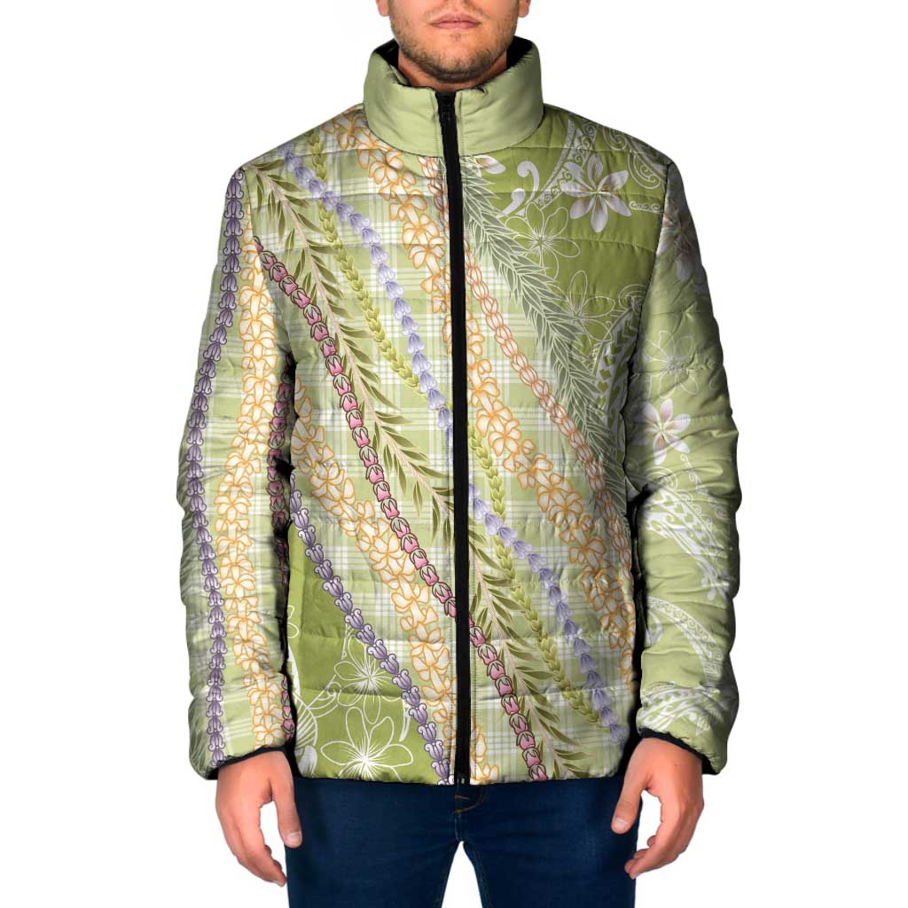 Green Palaka Hawaii Leis Padded Jacket Hawaiian-plaid Elegant Tropical Vibes LT14 Men Green - Polynesian Pride