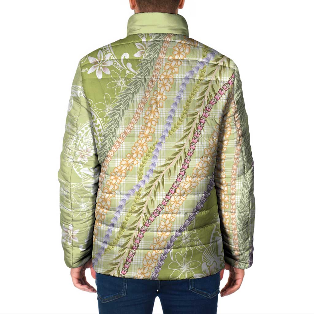 Green Palaka Hawaii Leis Padded Jacket Hawaiian-plaid Elegant Tropical Vibes LT14 - Polynesian Pride
