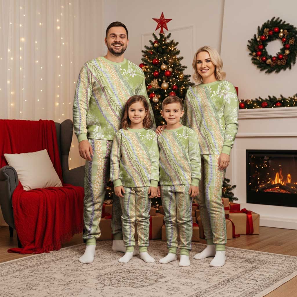 Green Palaka Hawaii Leis Christmas Pajama Set Hawaiian-plaid Elegant Tropical Vibes LT14 - Polynesian Pride