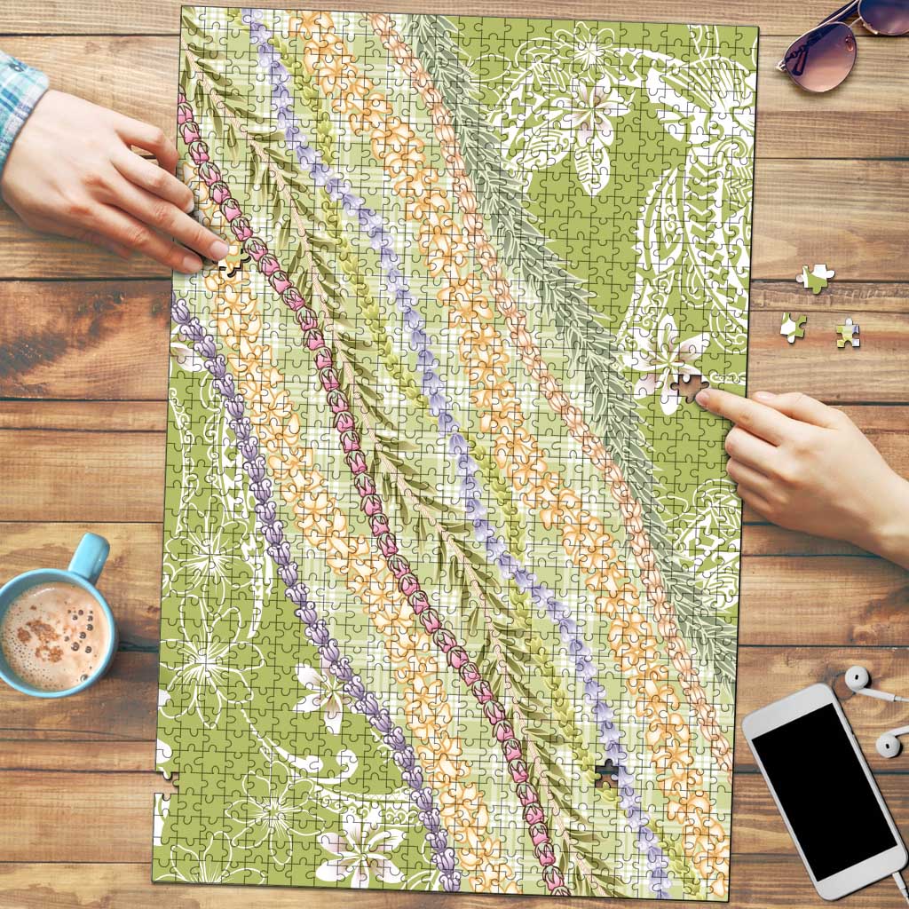 Green Palaka Hawaii Leis Puzzle Hawaiian-plaid Elegant Tropical Vibes LT14 Green - Polynesian Pride
