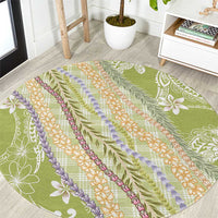 Green Palaka Hawaii Leis Round Carpet Hawaiian-plaid Elegant Tropical Vibes - Polynesian Pride