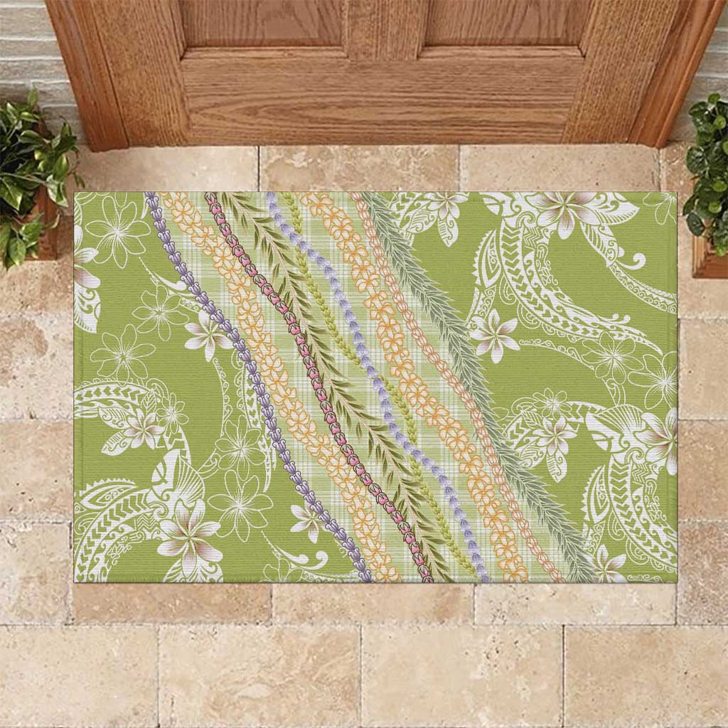 Green Palaka Hawaii Leis Rubber Doormat Hawaiian-plaid Elegant Tropical Vibes LT14 Green - Polynesian Pride