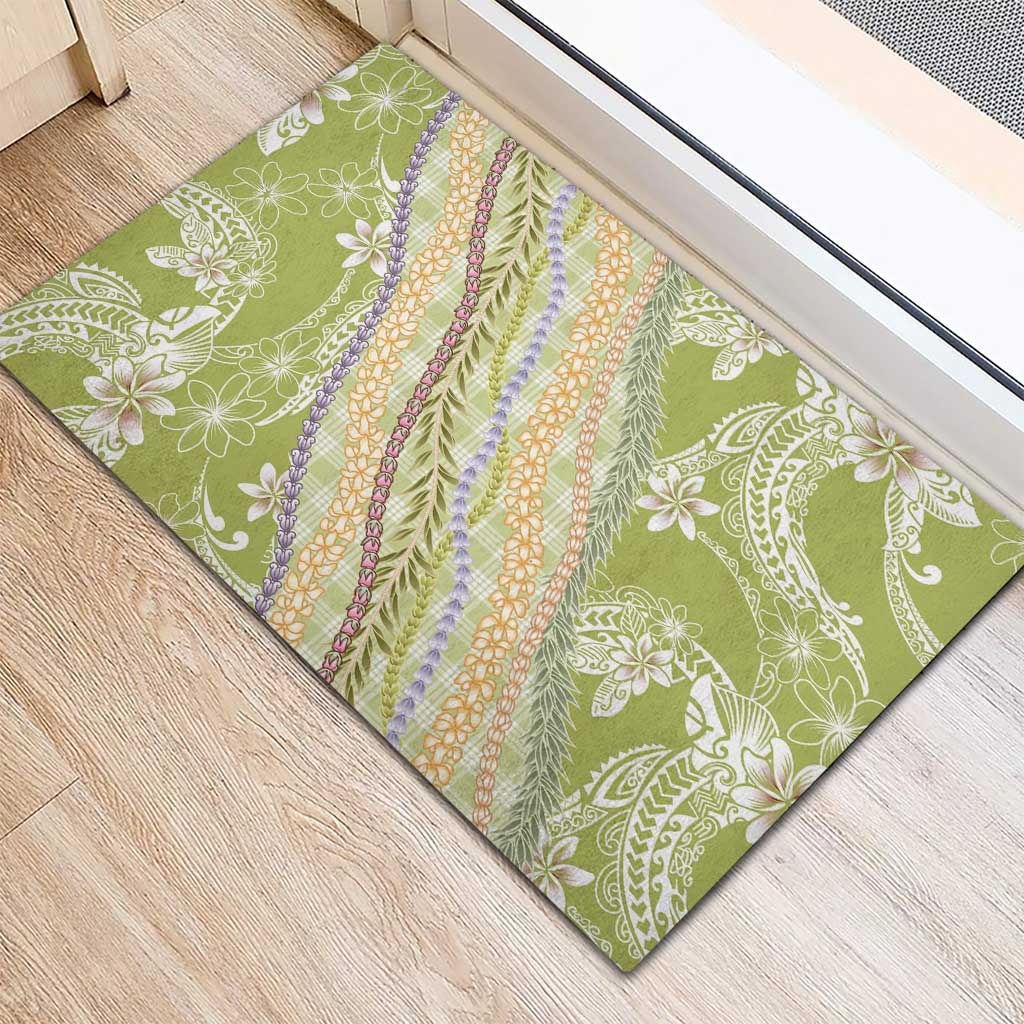 Green Palaka Hawaii Leis Rubber Doormat Hawaiian-plaid Elegant Tropical Vibes LT14 - Polynesian Pride