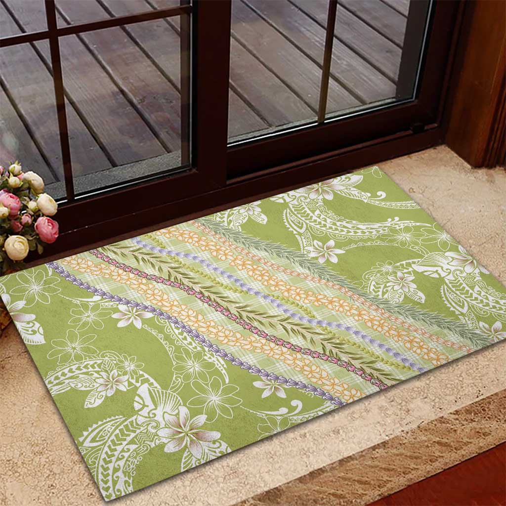 Green Palaka Hawaii Leis Rubber Doormat Hawaiian-plaid Elegant Tropical Vibes LT14 - Polynesian Pride