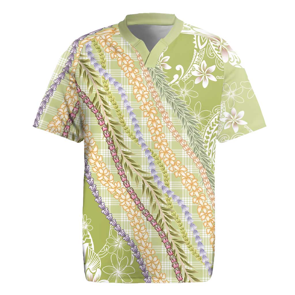 Green Palaka Hawaii Leis Rugby Jersey Hawaiian-plaid Elegant Tropical Vibes LT14 Green - Polynesian Pride
