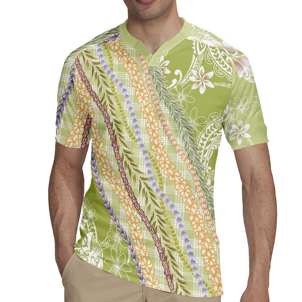 Green Palaka Hawaii Leis Rugby Jersey Hawaiian-plaid Elegant Tropical Vibes LT14 - Polynesian Pride