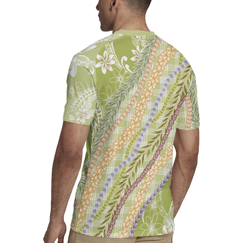 Green Palaka Hawaii Leis Rugby Jersey Hawaiian-plaid Elegant Tropical Vibes LT14 - Polynesian Pride