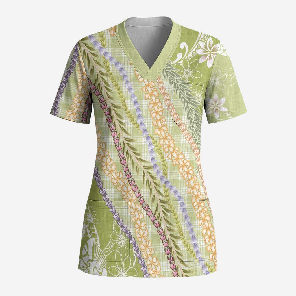Green Palaka Hawaii Leis Scrub Top Hawaiian-plaid Elegant Tropical Vibes LT14 Adult Green - Polynesian Pride