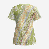 Green Palaka Hawaii Leis Scrub Top Hawaiian-plaid Elegant Tropical Vibes LT14 - Polynesian Pride