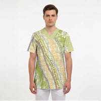 Green Palaka Hawaii Leis Scrub Top Hawaiian-plaid Elegant Tropical Vibes LT14 - Polynesian Pride