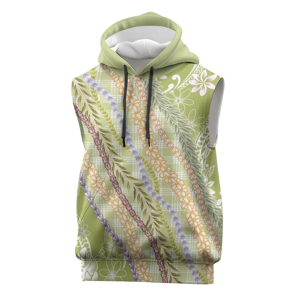 Green Palaka Hawaii Leis Sleeveless Hoodie Hawaiian-plaid Elegant Tropical Vibes LT14 Green - Polynesian Pride