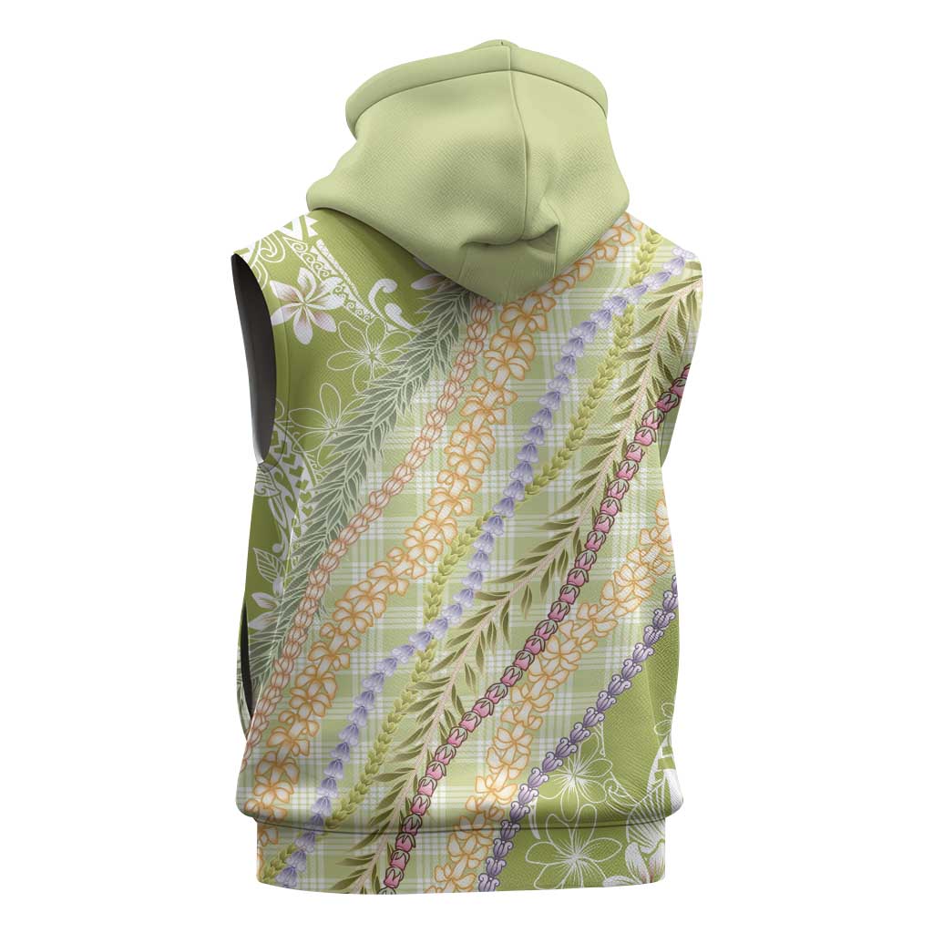 Green Palaka Hawaii Leis Sleeveless Hoodie Hawaiian-plaid Elegant Tropical Vibes LT14 - Polynesian Pride