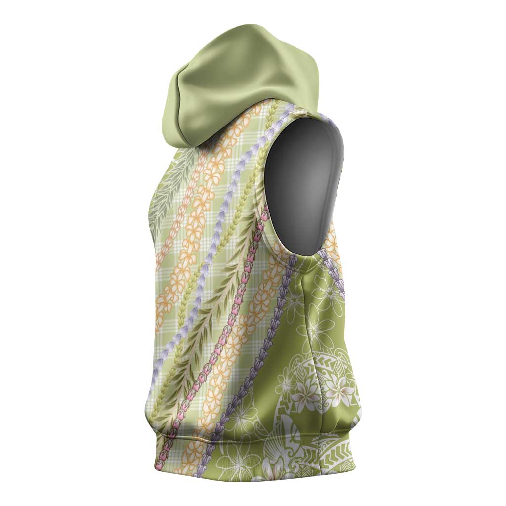 Green Palaka Hawaii Leis Sleeveless Hoodie Hawaiian-plaid Elegant Tropical Vibes LT14 - Polynesian Pride