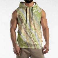 Green Palaka Hawaii Leis Sleeveless Zip Hoodie Hawaiian-plaid Elegant Tropical Vibes - Polynesian Pride