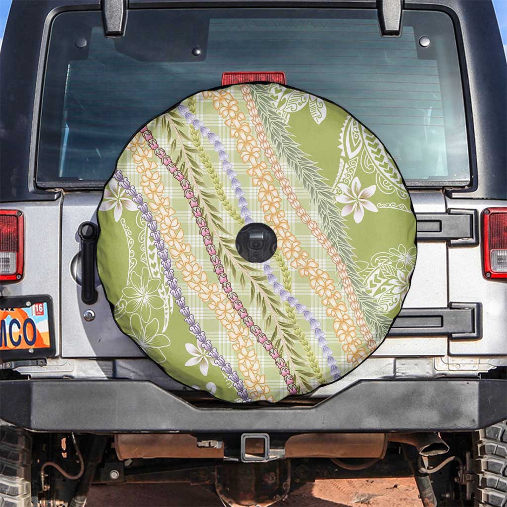 Green Palaka Hawaii Leis Spare Tire Cover Hawaiian-plaid Elegant Tropical Vibes - Polynesian Pride